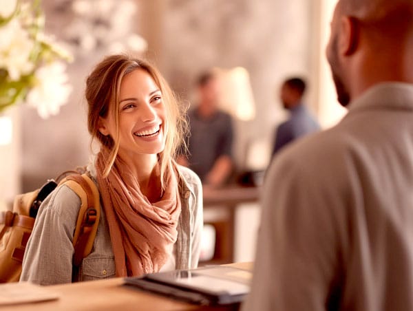 A women checking in into hotel